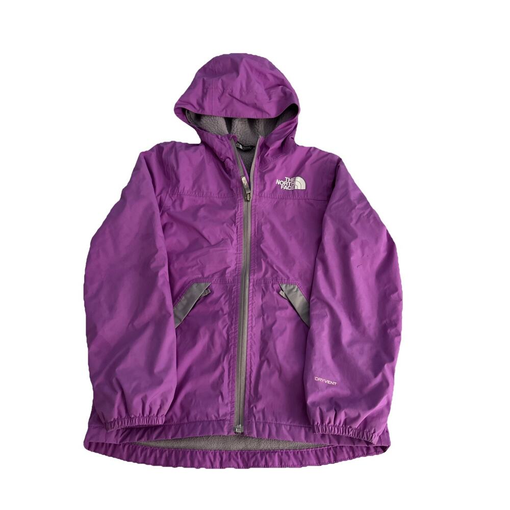 The North Face Girls Youth Purple Dryvent Rain Jacket Full Zip Hooded Sz 7/8